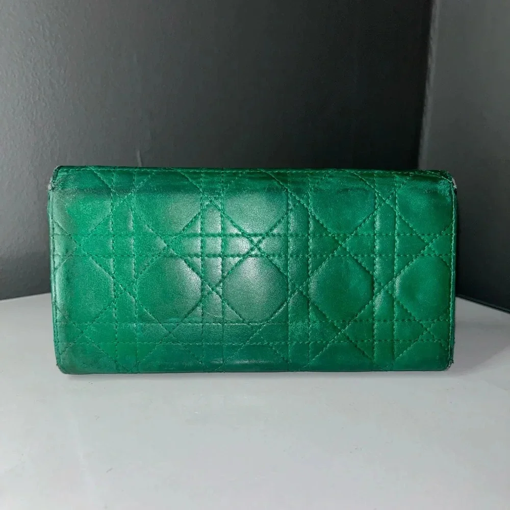 Christian Dior Miss Dior Green Quilted Leather Wallet